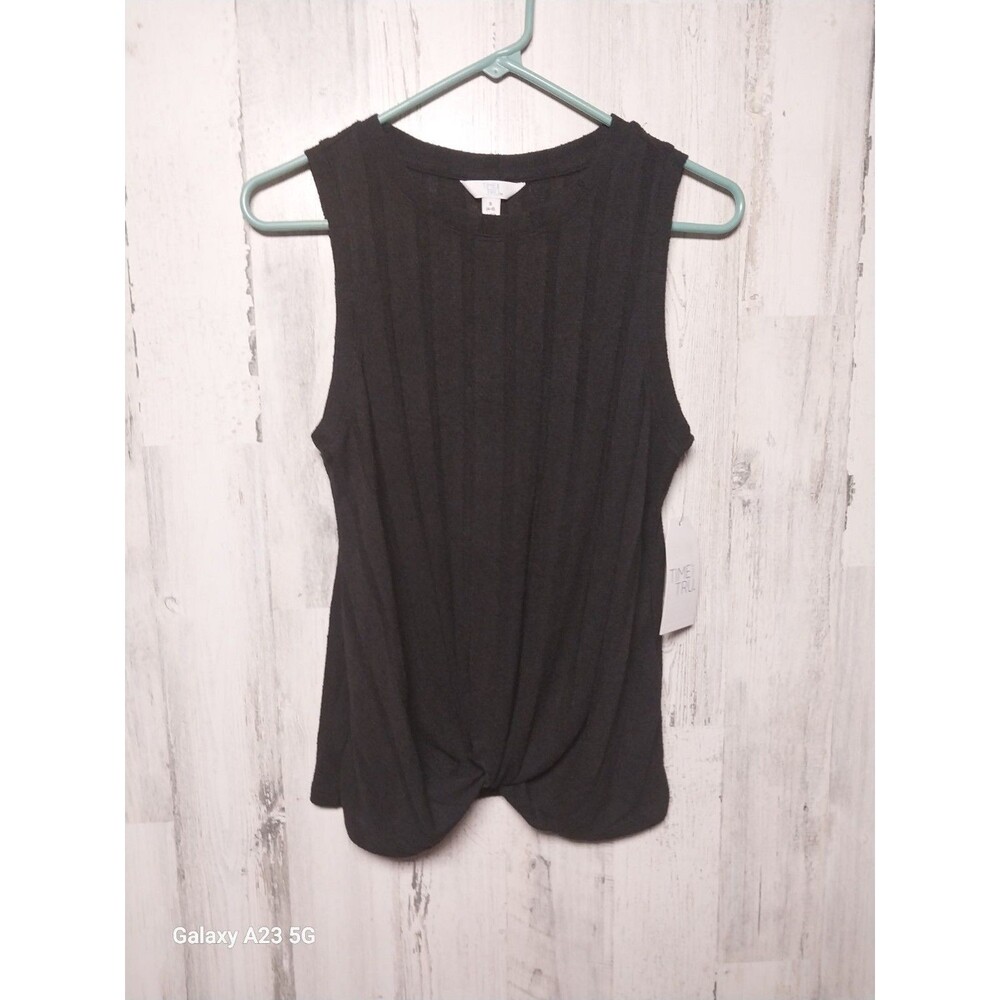Time And Tru Twist Front Tank Black Soot Small NWT